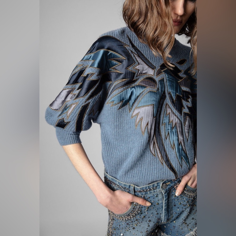 New! Zadig & Voltaire Kanson Phoenix Cashmere Blue Sweater 💙 Small ✨ Rare - Picture 5 of 13